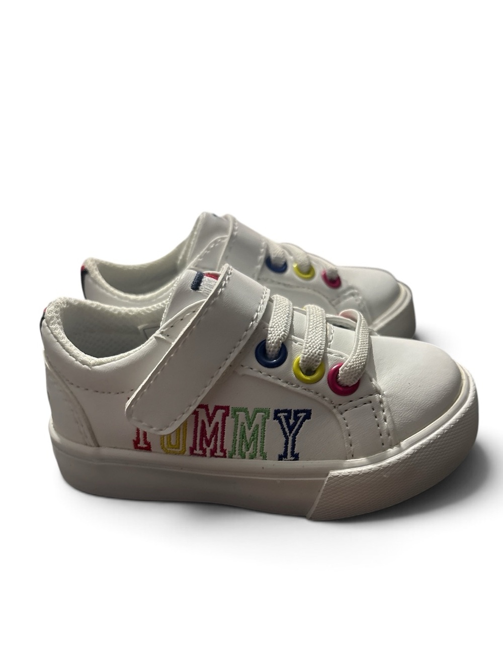 Tommy Hilfiger Kids White Low-Top Sneakers with Rainbow Accents